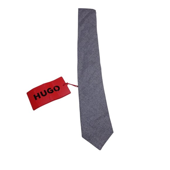 NWT Hugo Boss Men's Narrow Designer Neck Tie Dark Gray Made In Italy Logo - Picture 1 of 7